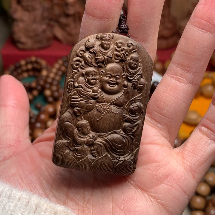 无事牌檀香木老山檀弥勒阴沉牌微瑕