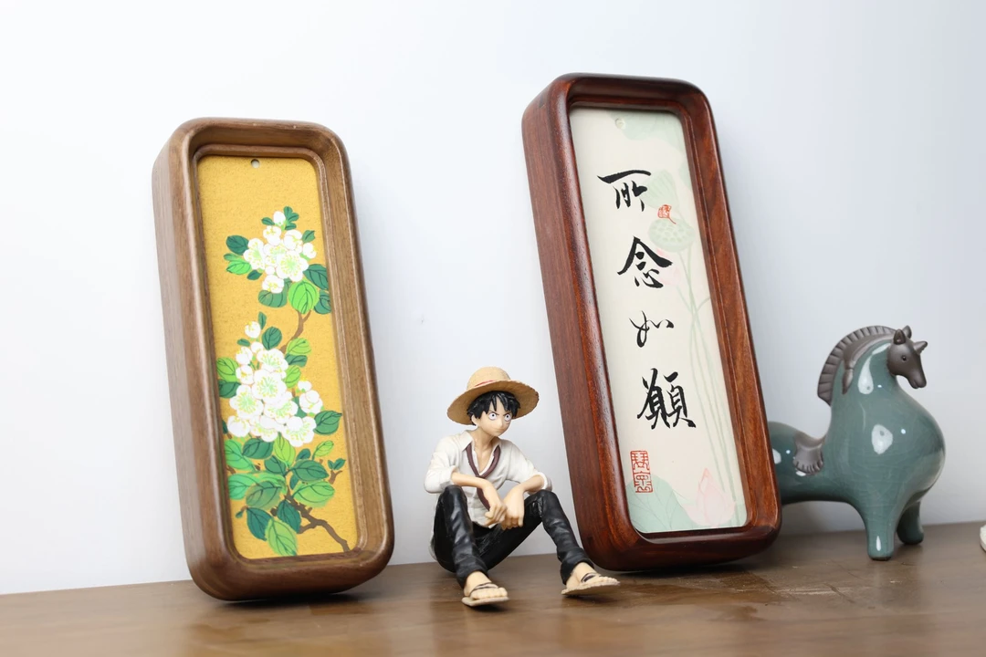 中式创意榫卯实木字框书法宋锦摆台可定制（豪华圆角）书签