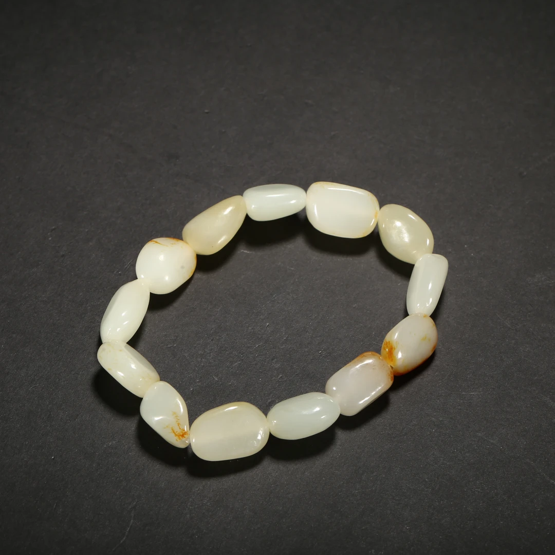 二十世纪*白玉带皮随形珠手串/06LB0377/和田玉【北京文博】