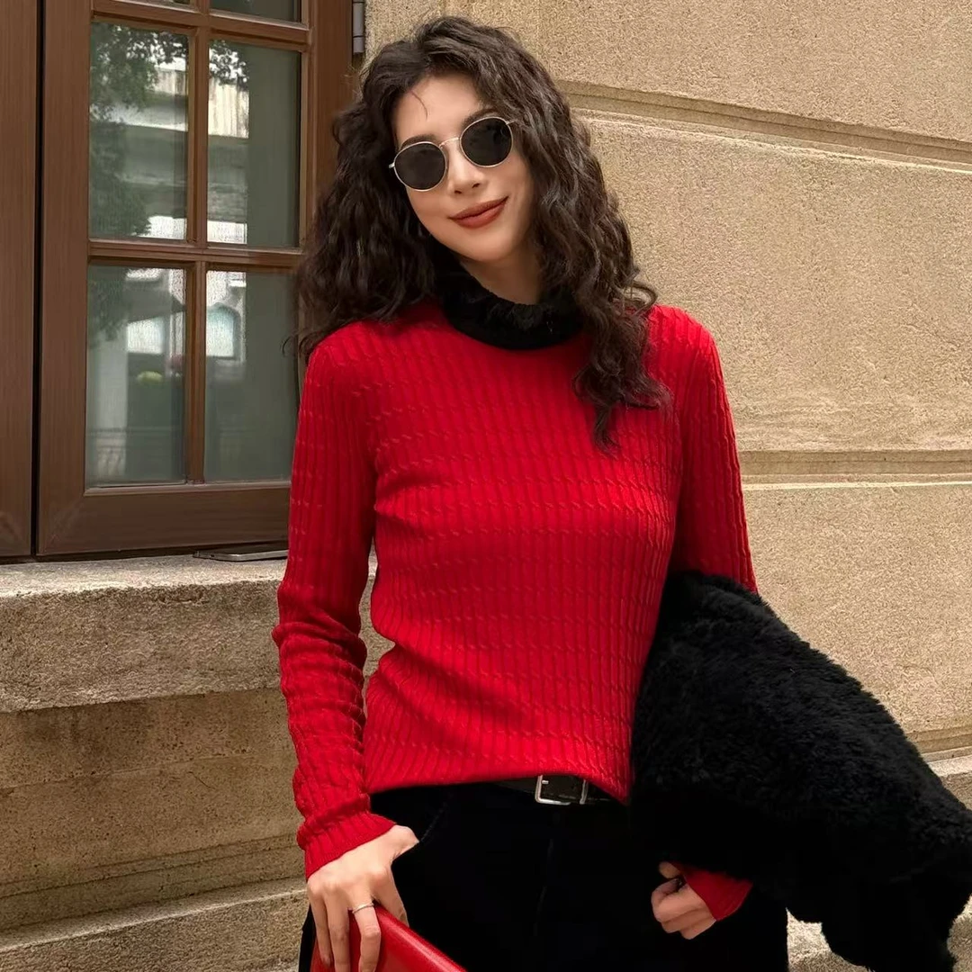 D&MX 可持续时髦叠搭绞花针织高个子毛衣C27005