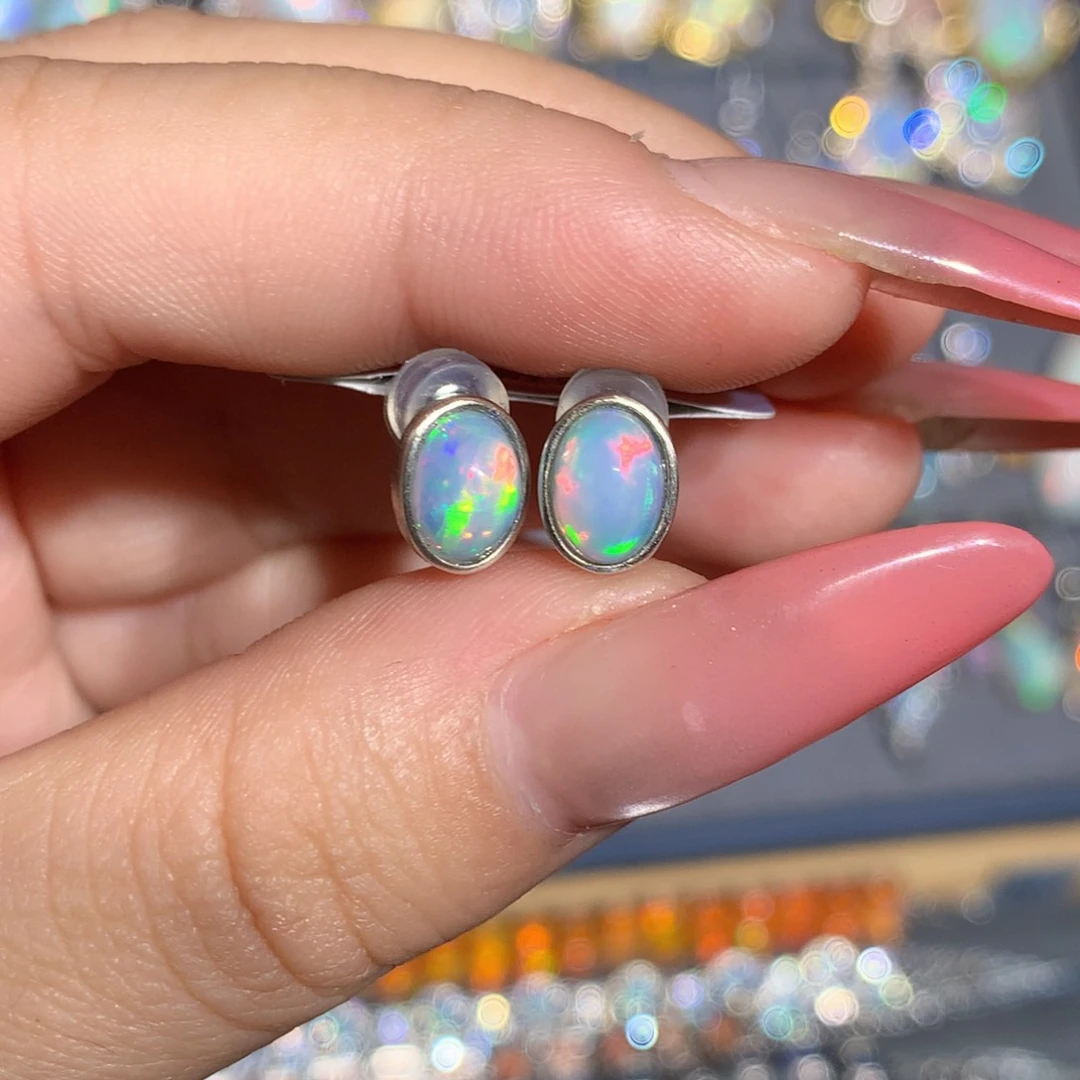 银S925镶嵌欧泊欧泊耳饰l