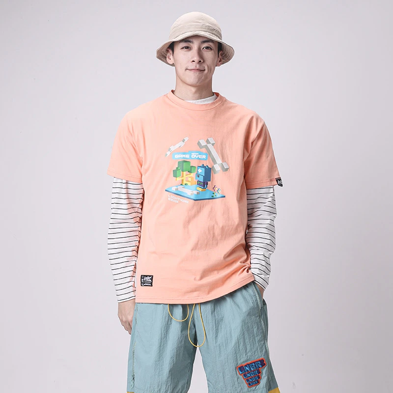 熊電原创潮牌夏季趣味小伙伴像素系列短袖T恤宽松百搭情侣款大码