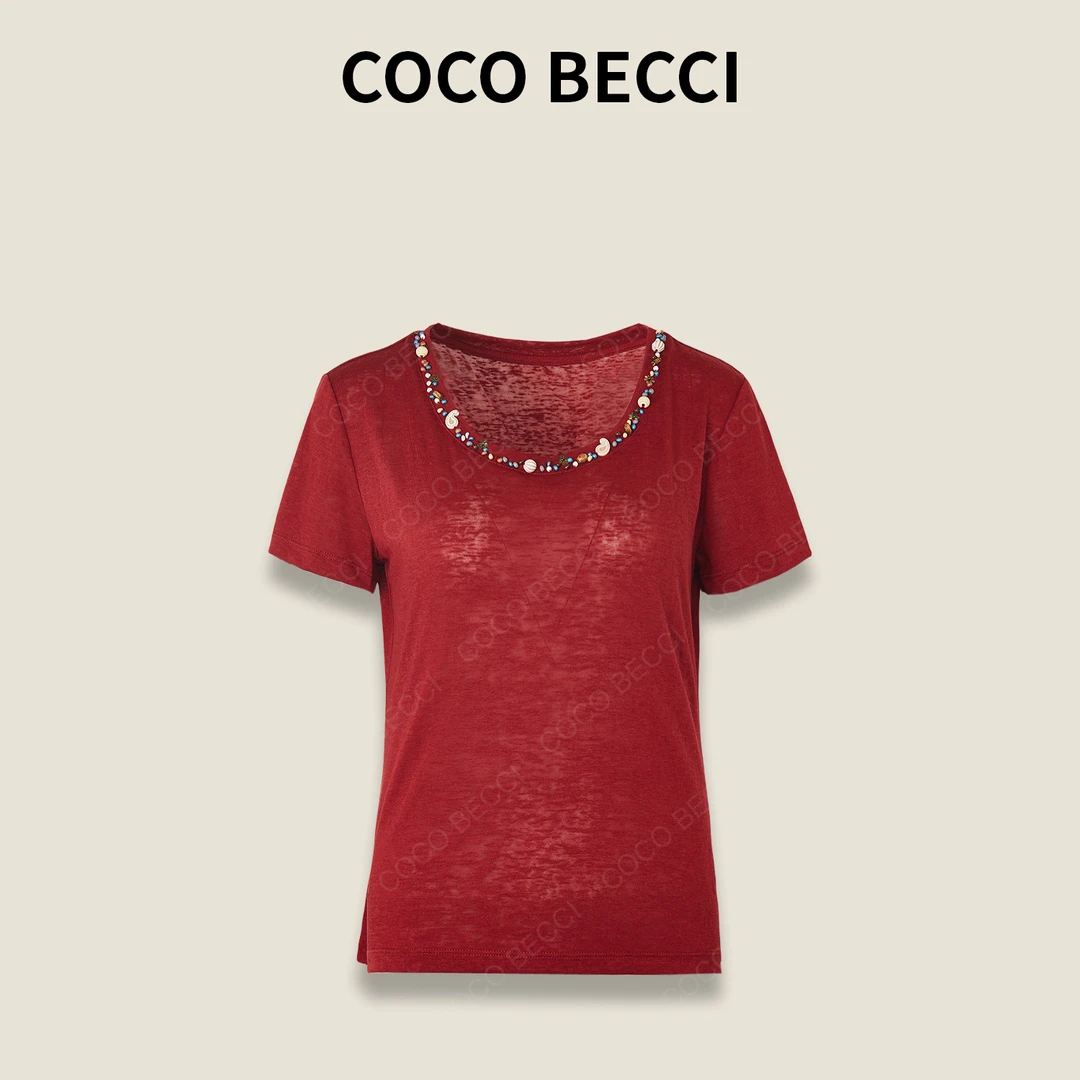 COCO BECCI【洛神2.0】桑蚕丝莱赛尔混纺设计感百搭T恤CFXYB324050