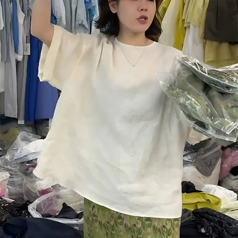 法式休闲气质独特宽松圆领五分袖衬衫女2025新款夏季极简优雅上衣