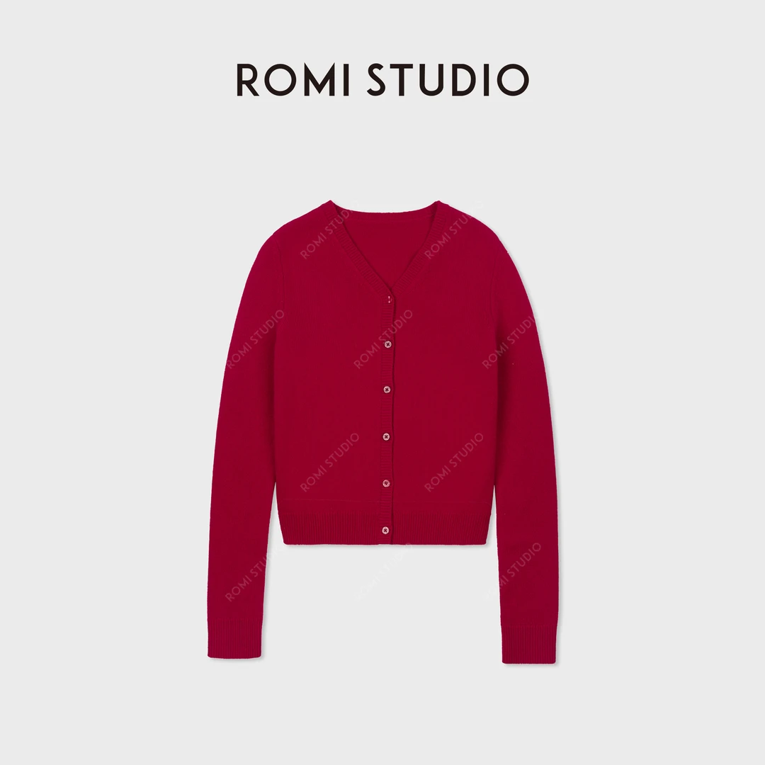ROMI STUDIO“复古格调”100%羊毛柔软亲肤小V领开襟毛衫RWCAS86727