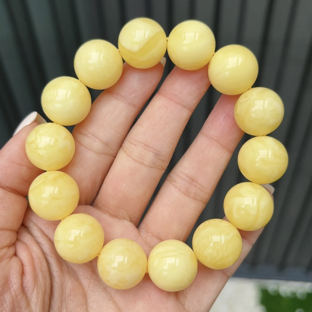 俄料黄白花蜜蜡手串16/17+mm天然原矿黄白蜜蜡手串真品纯天然100%