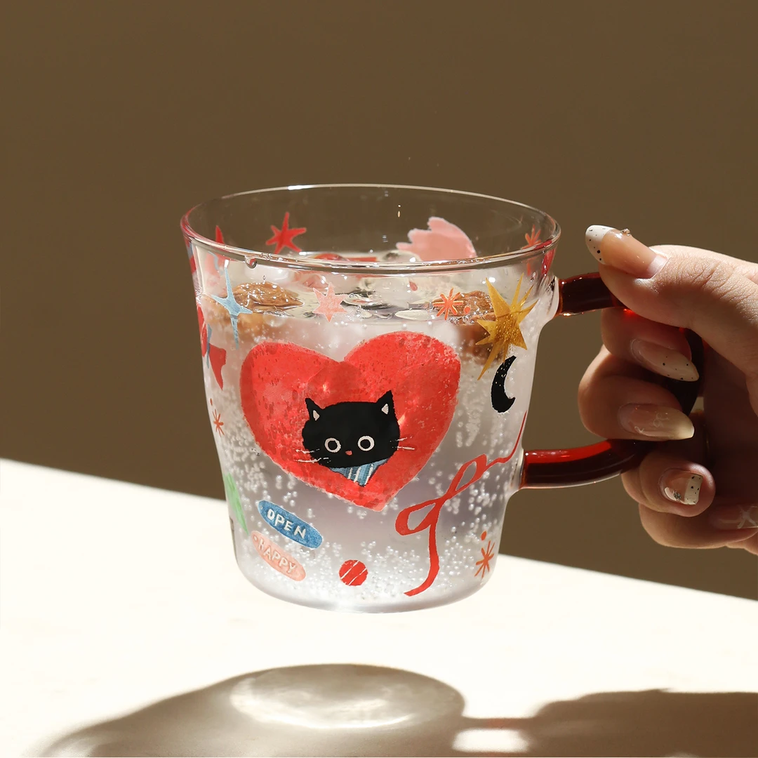 蓝莲花高颜值大容量玻璃高硼硅杯子女个人家用水杯咖啡杯茶杯专用