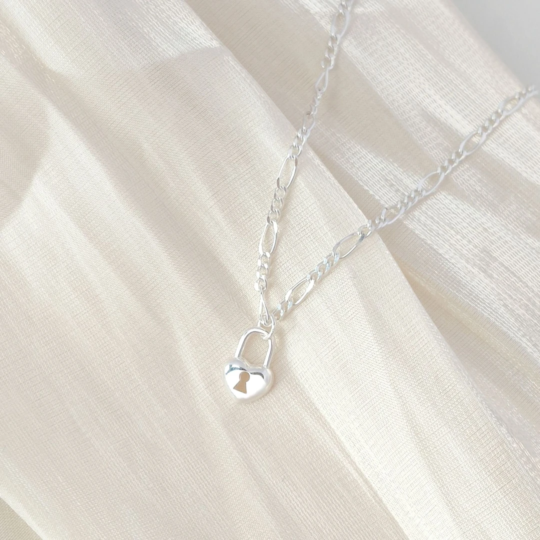 坠链均925银 通体925银小众设计爱心锁项链 简约百搭韩系风设计感