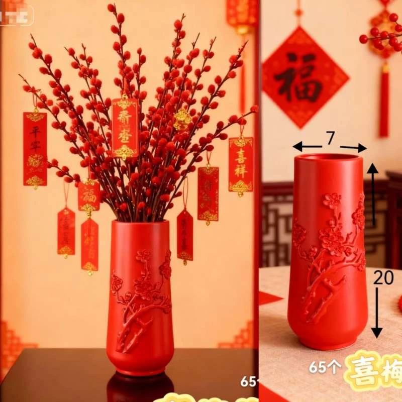 招财银柳真花鲜枝春节年宵花卉水培植物干花红色银柳客厅室内装饰