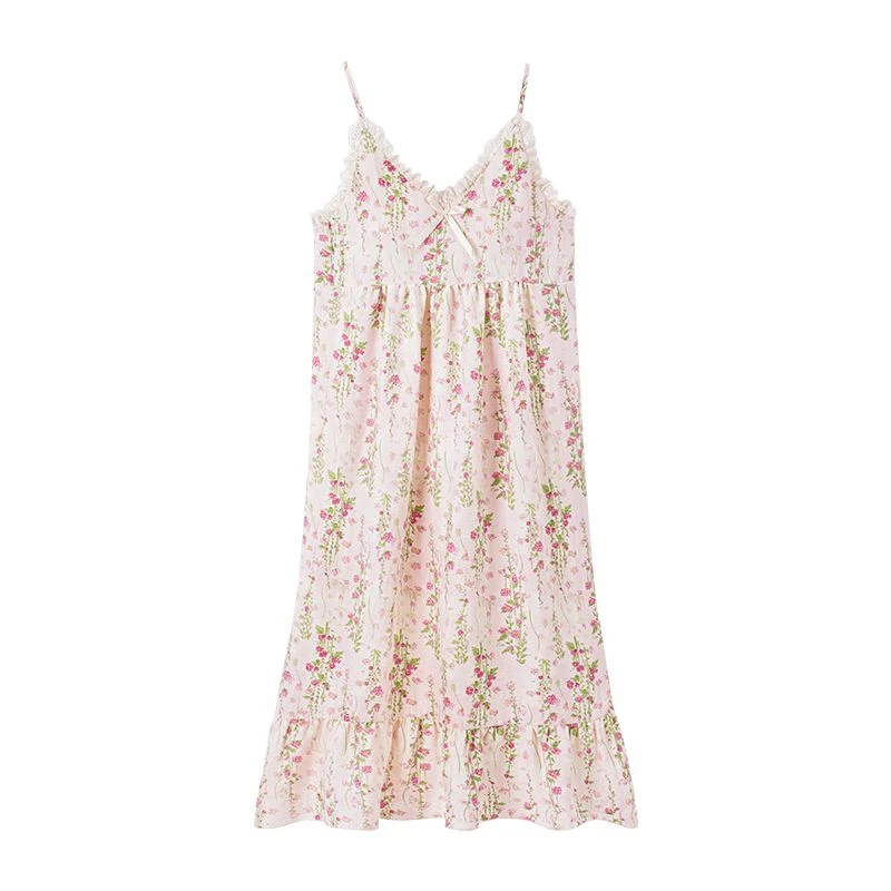 新款云朵睡裙胸垫女士甜美夏季薄款夏天吊带睡衣性感家居服连衣裙