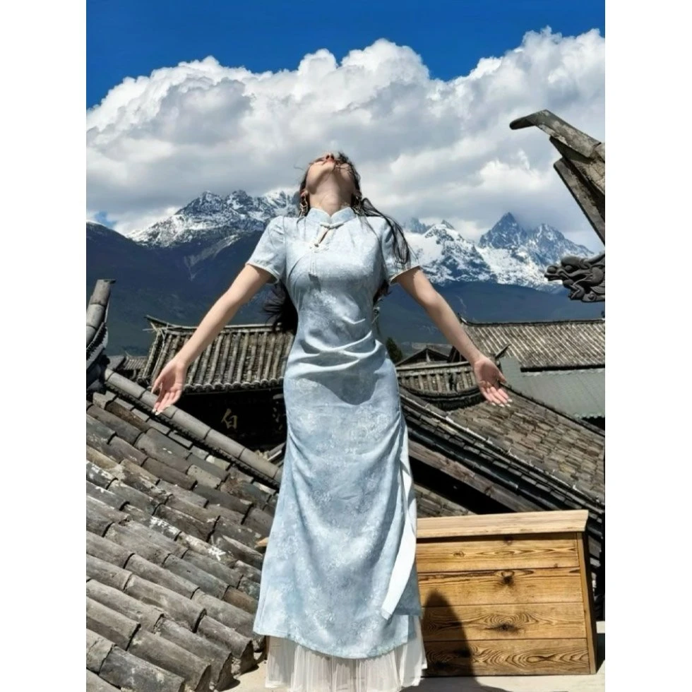 【萤火织梦】2025年春夏季新款改良新中式文艺风前开叉旗袍女裙子