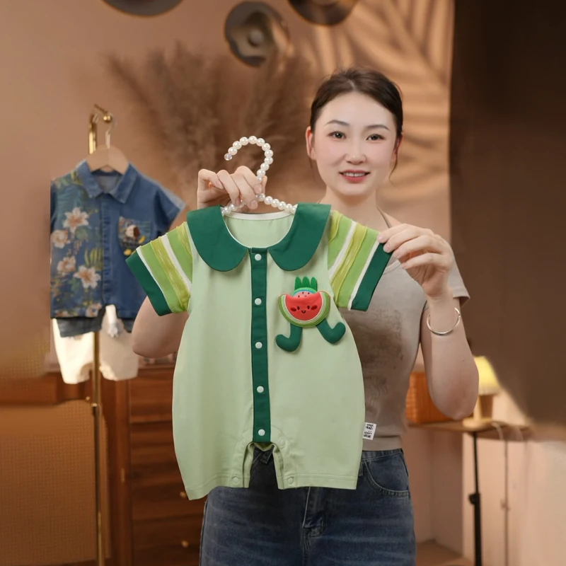 【西瓜屋迪】婴儿衣服夏款连体衣新生儿男女宝宝超萌薄款短袖外出服
