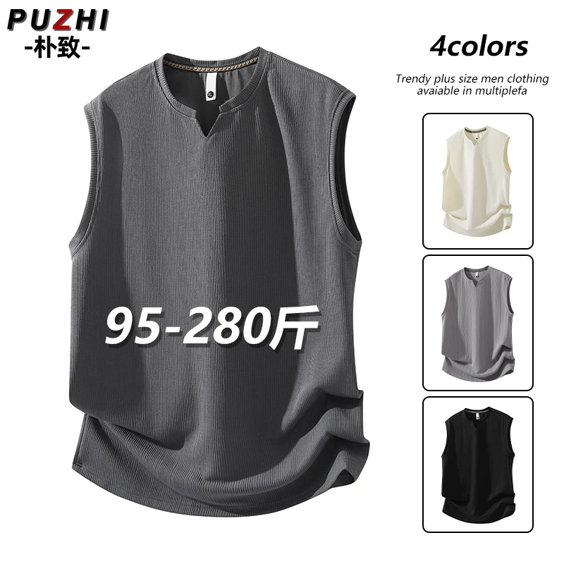 夏季大码背心男2025新款宽松休闲运动坎肩简约上衣潮流V领无袖T恤
