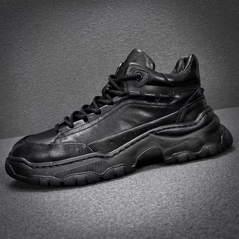 CQV秋冬新款欧洲站男鞋增高百搭加棉真皮短靴厚底高帮运动休闲鞋