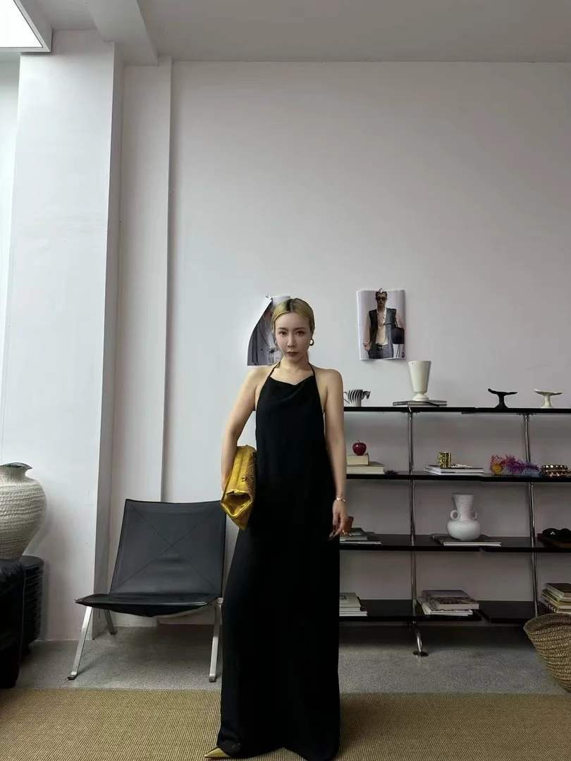 【RUOHAN】25春夏RH121SS25设计师真丝雪纺挂脖吊带连衣裙