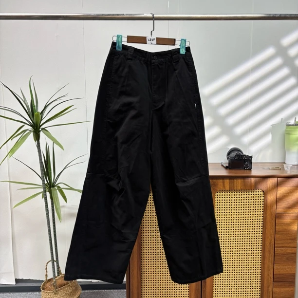 【FAX】工装褶皱直筒阔腿裤伞兵裤 男女同款2420 G6-3黑