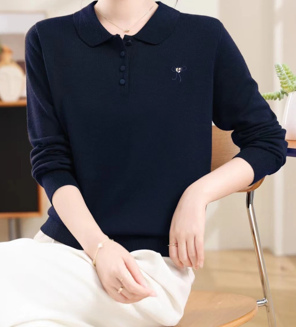 大娟25168冬品新款细羊毛柔软保暖气质显瘦POLO领长袖套头上衣女
