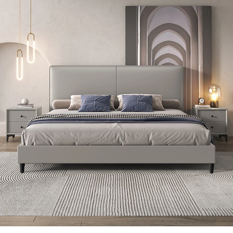 现代简约皮床储物大床软靠北欧风侘寂婚床小户型卧室家具