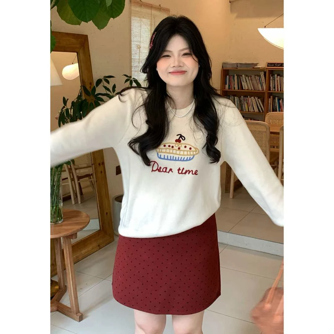 QINGYUS-韩版微胖针织衫气质正肩高克重保暖蛋糕ins显瘦大码女装