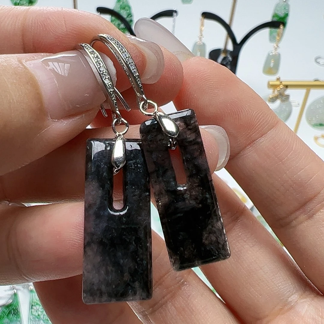 银S925镶嵌翡翠耳饰天然缅甸A货翡翠