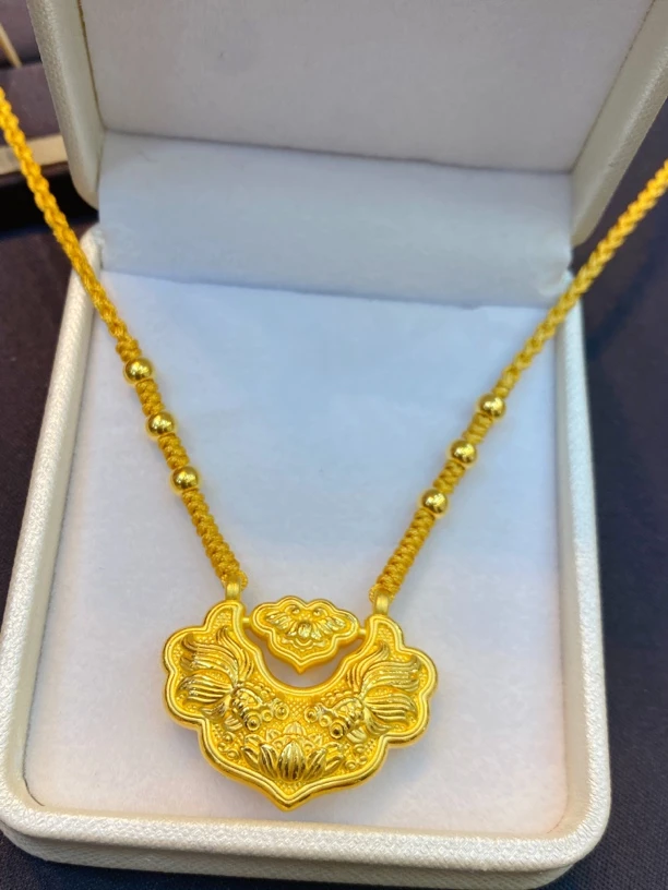 足金999锦鲤双鱼锁编织项链（锦鲤锁直径卡31mm）