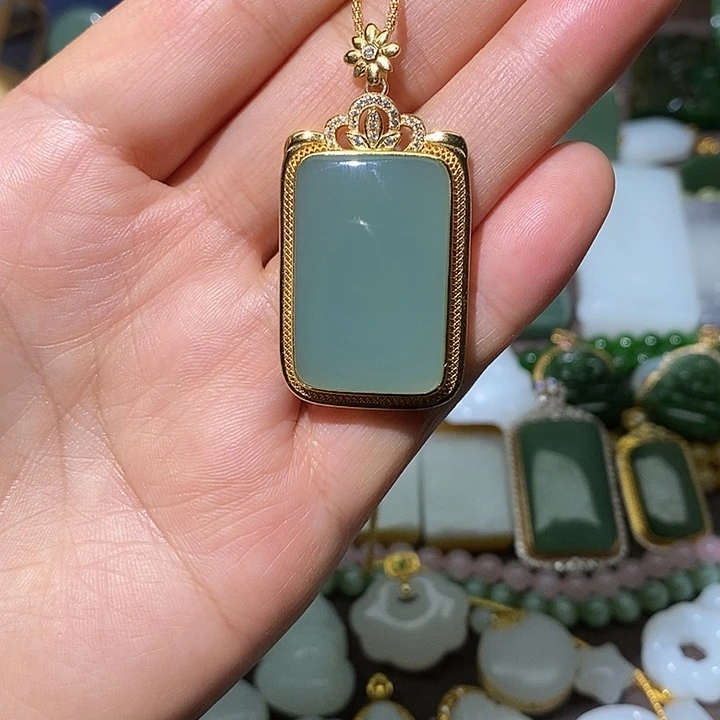 和田玉（碧玉）银S925镶嵌吊坠(不含链)