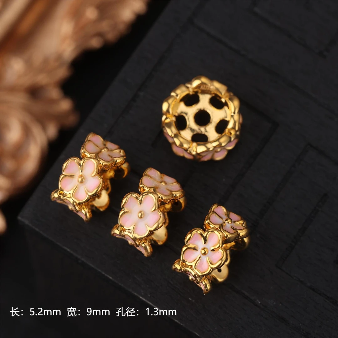 【来福工厂】18k金烧蓝9mm五面樱花隔片DIY配饰配件