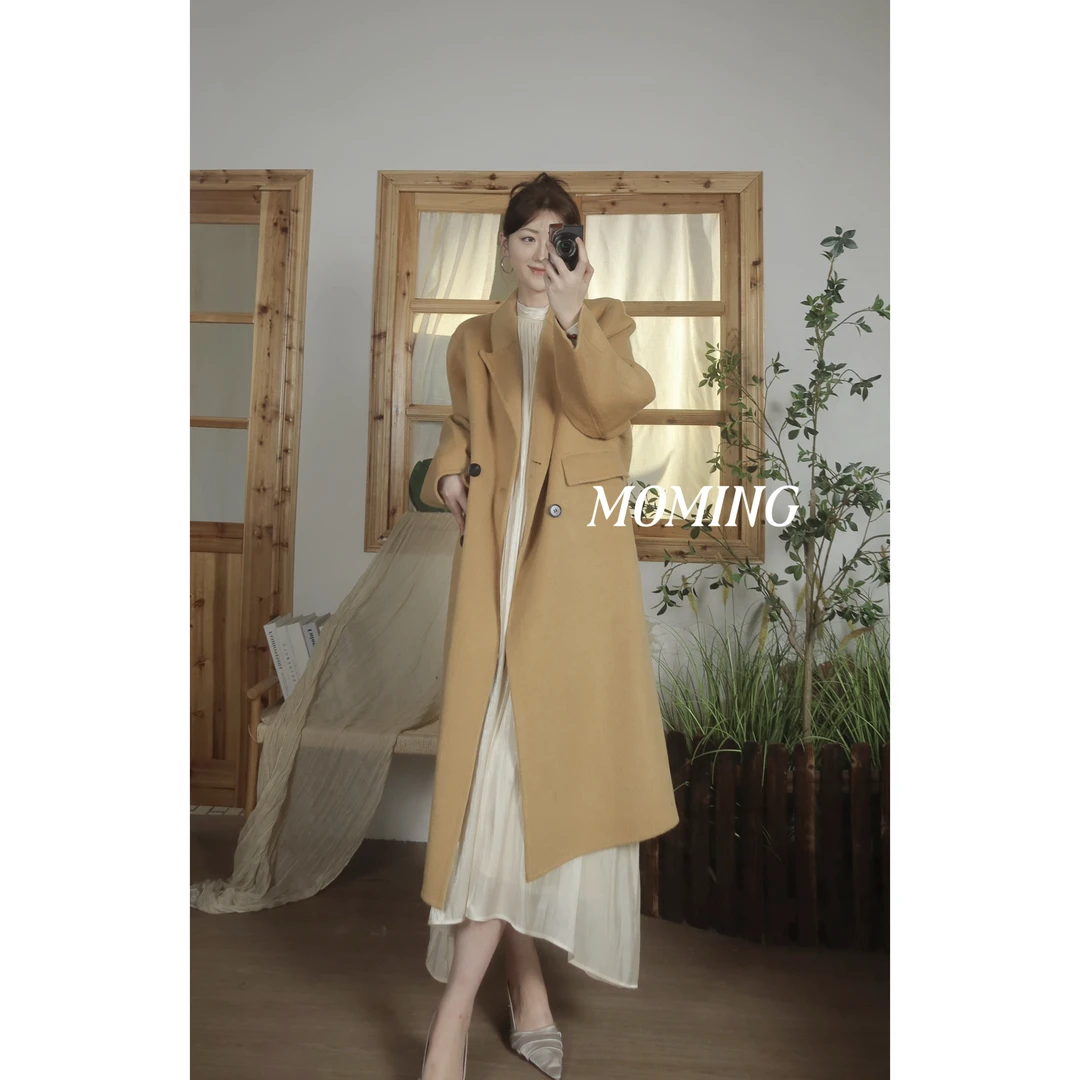 MOMING反季新品 韩系复古休闲感多色双面尼大衣