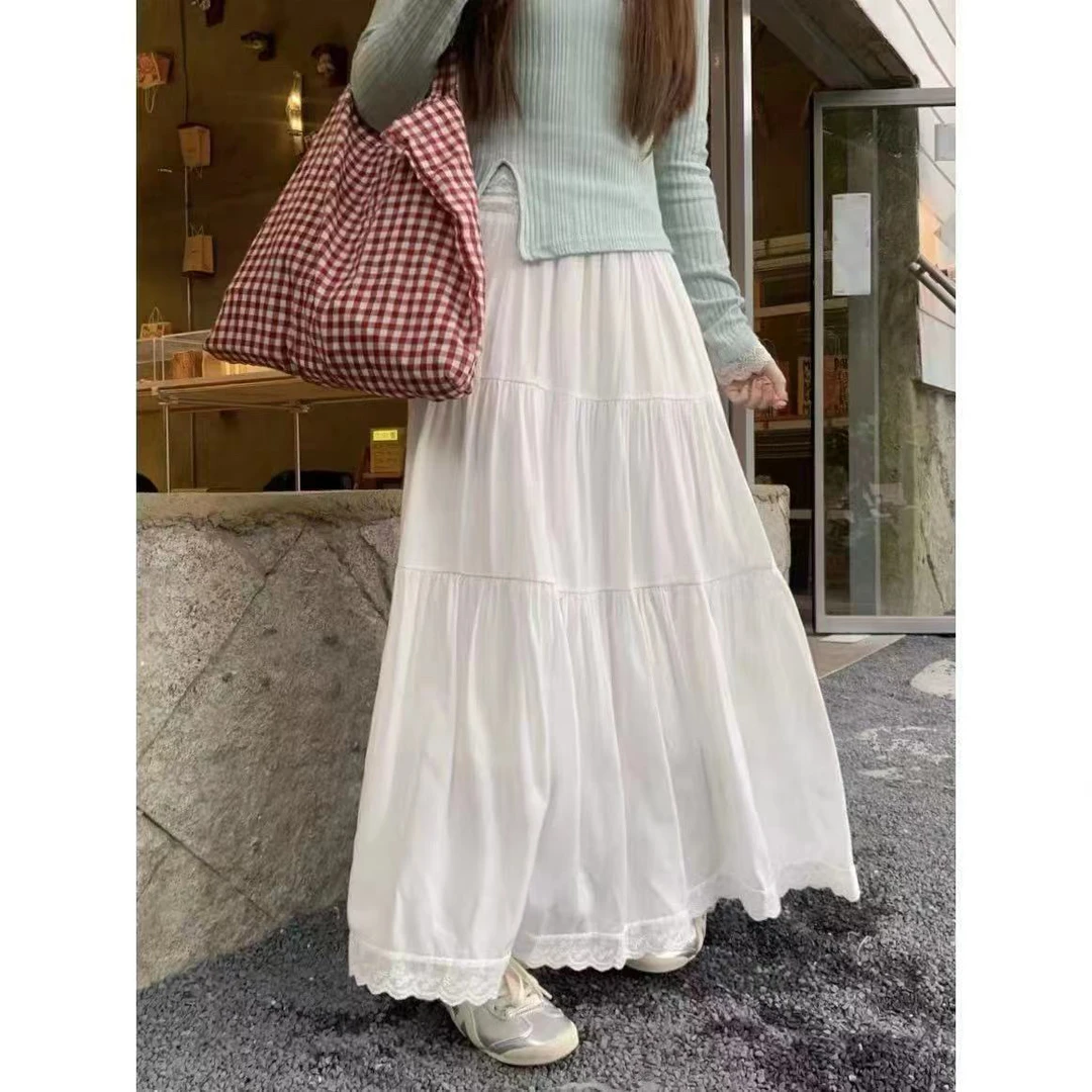 邹先森A01-28新款温柔风甜美蕾丝拼接白色高腰显瘦蛋糕裙