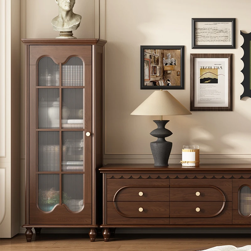 美式全实木玻璃酒柜陈列展示法式储物客厅电视柜法式复古风格家具