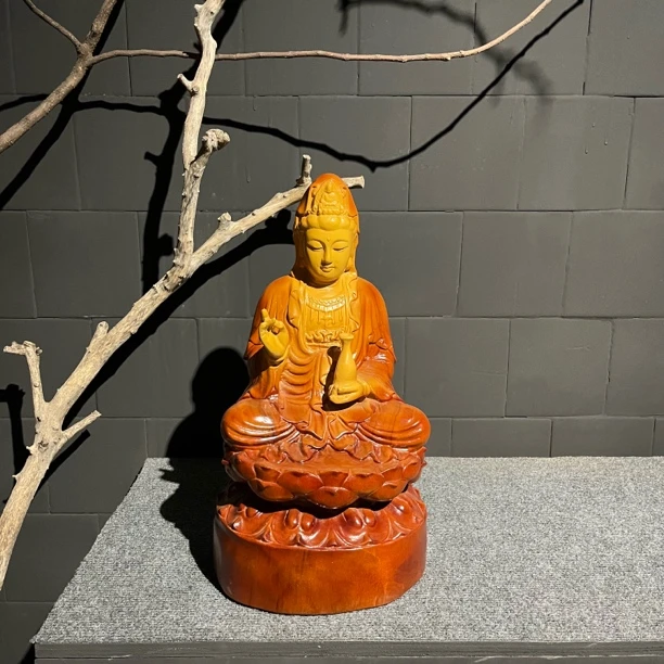 坐莲观音·观音 创意家居桌面木雕摆件 香樟木: 长22-宽21-高42