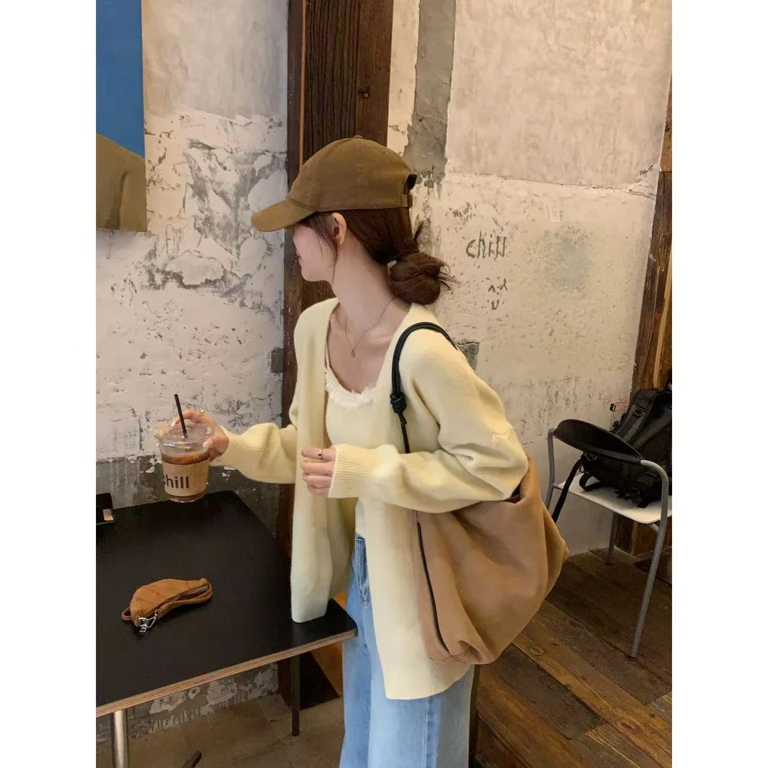 【C·Cai】韩版慵懒风气质花边领吊带背心➕开衫8705#百搭毛衣两件套