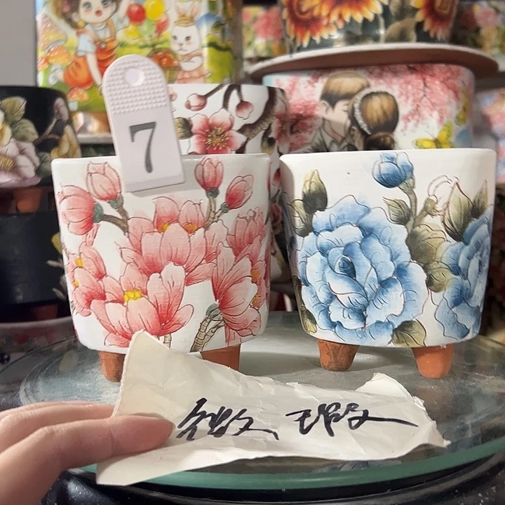周***习景德镇手绘花盆满38包邮