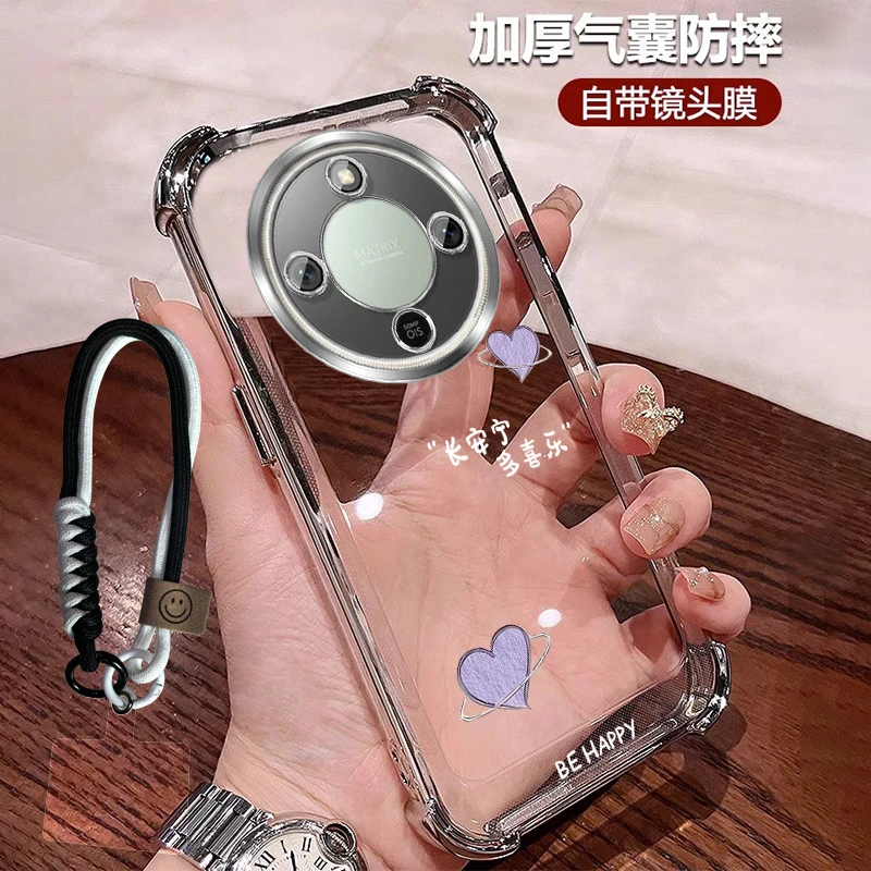 简约爱心适用荣耀x70手机壳气囊防摔X70带镜头膜透明全包软硅胶女
