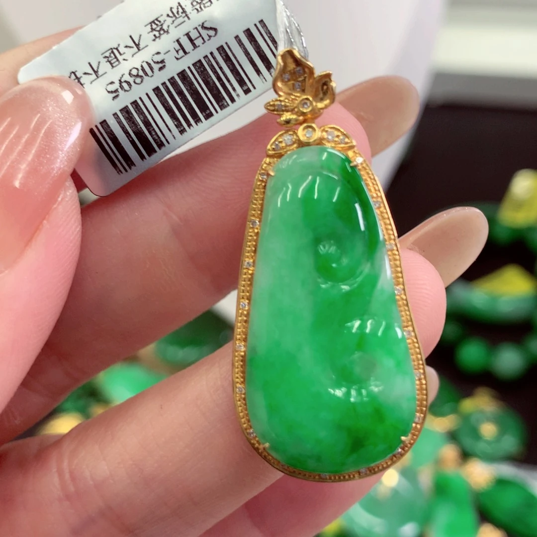 翡翠18K金镶嵌吊坠(不含链)