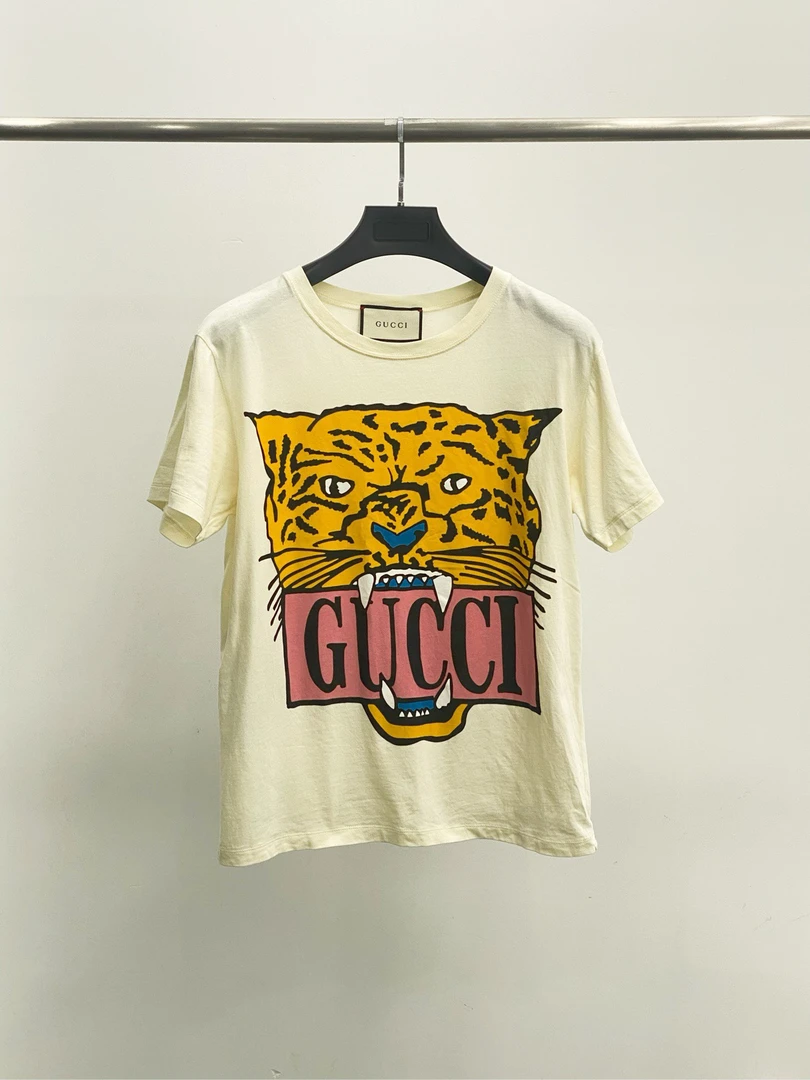 99新 GUCCI/古驰 奶白色老虎头印花logo短袖 xs码