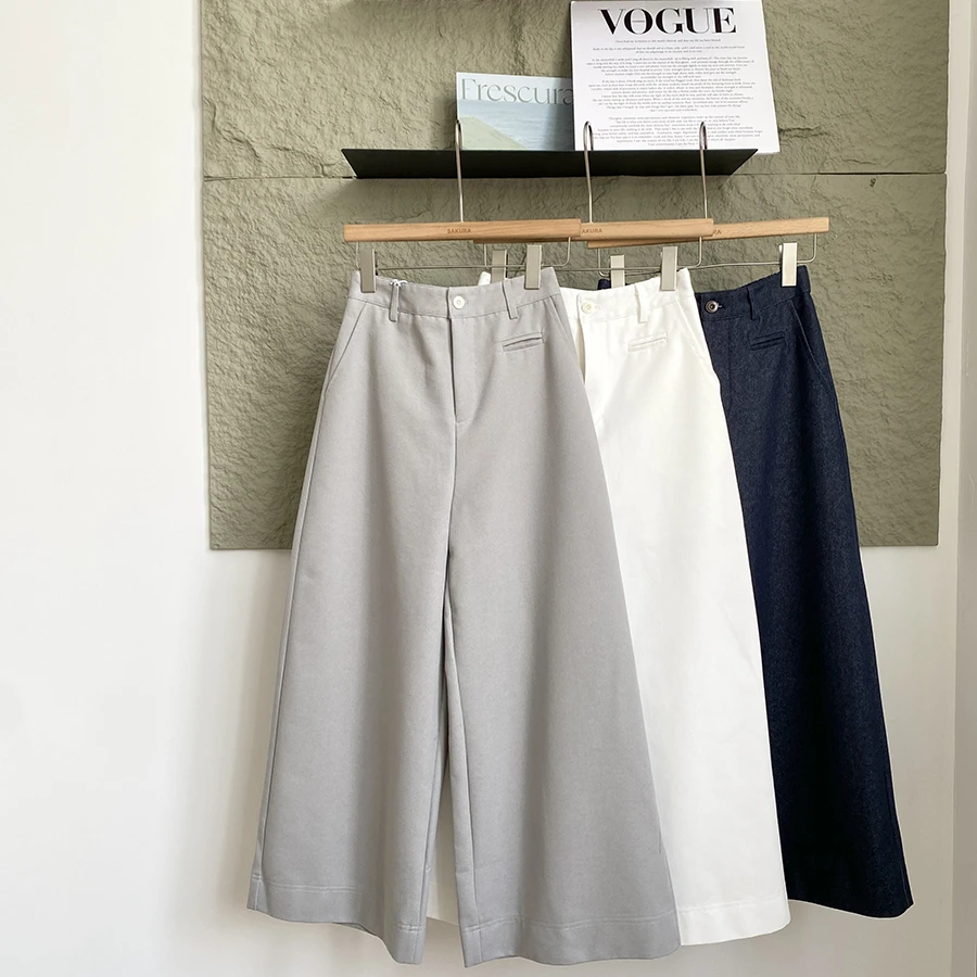 高腰简约风百搭西装阔腿裤女2025年夏季新款宽松通勤显瘦纯色长裤