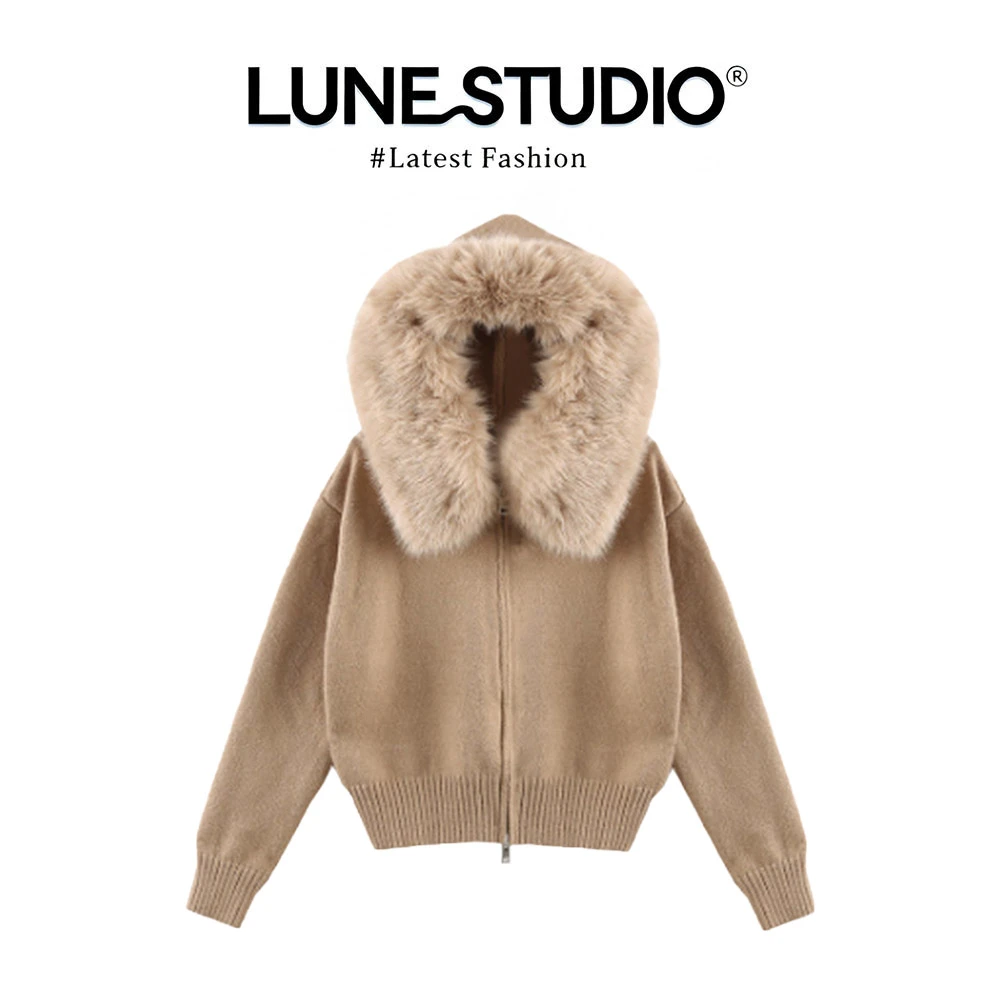 MARIE.COCO秋季韩式爆款慵懒风长袖加厚毛领连帽套头针织外套女