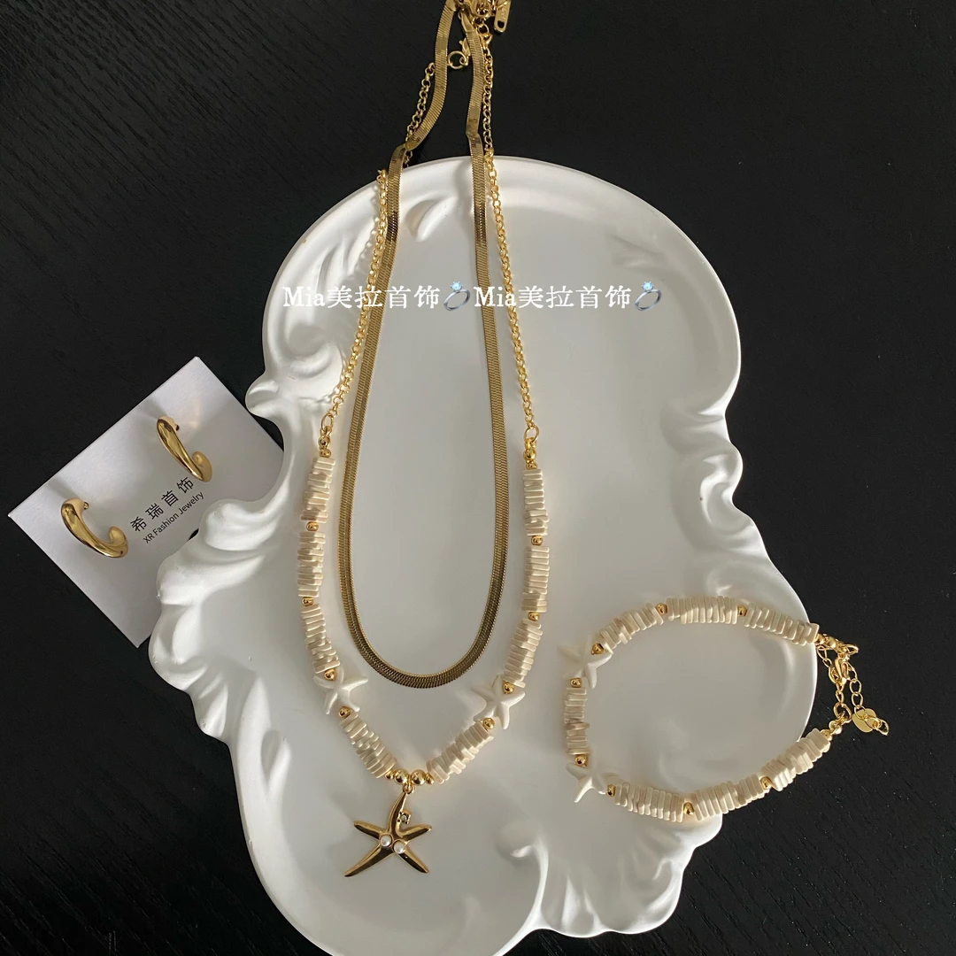 钛钢贝壳项链 钛钢锆石 八芒星设计轻奢质感手工时尚气质锁骨链