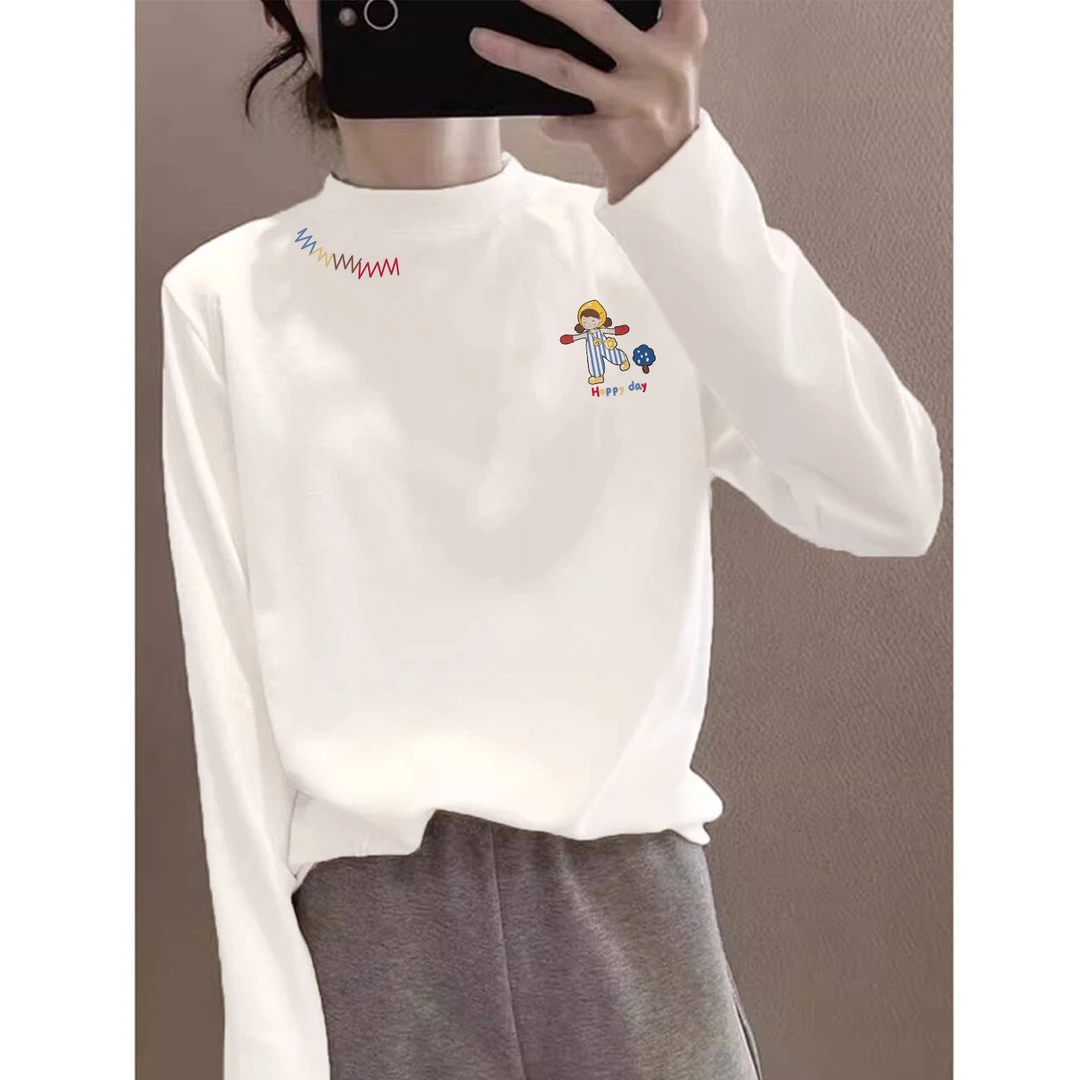 早秋德绒百搭外出女装可外穿精致打底2025新款半高领长袖T恤女