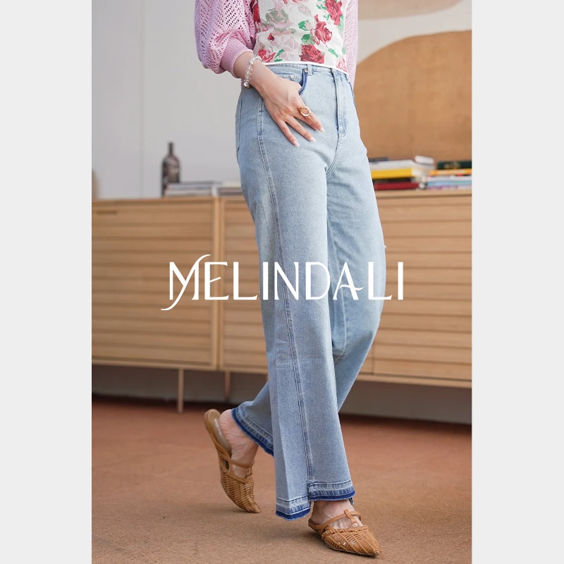 Melinda Li【浅浅蓝】法式高腰直筒百搭撞色牛仔裤不挑腿型巨好穿