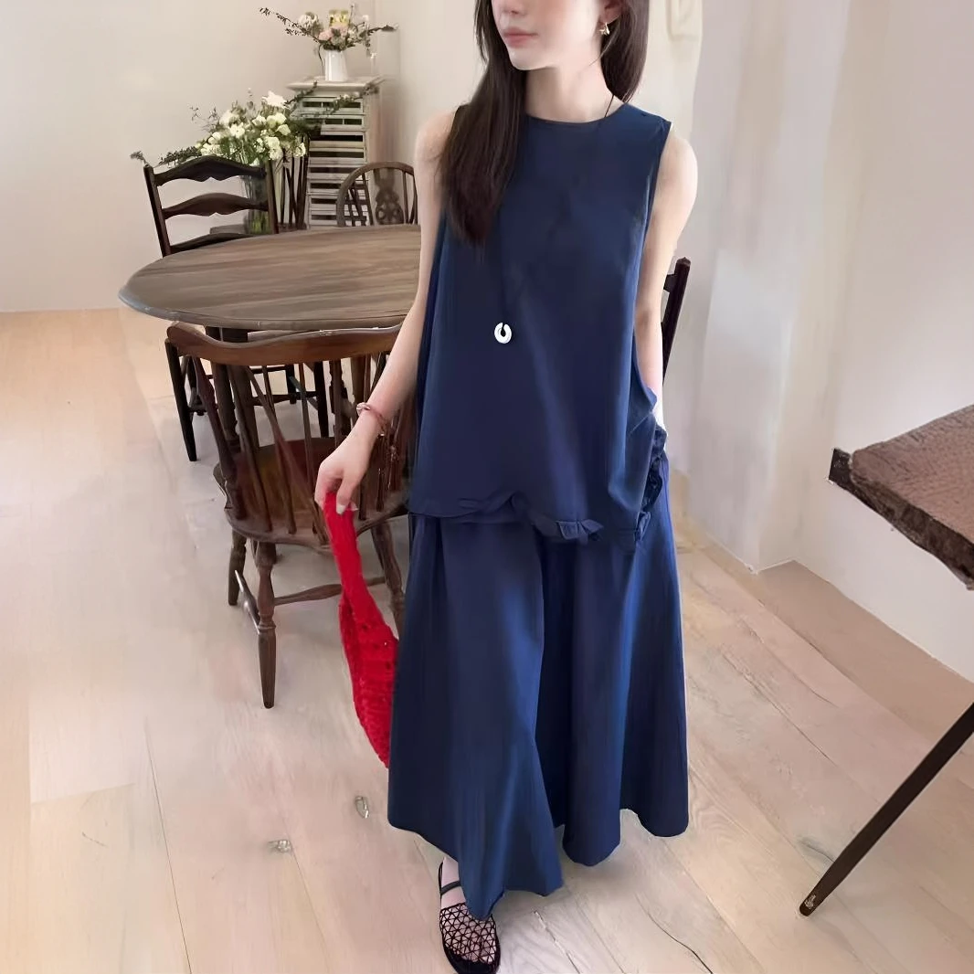 夏季显瘦蕾丝百搭纯色无袖宽松时尚气质洋气休闲性感风时尚套装