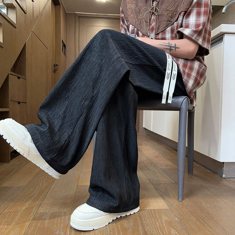 裤子男秋季cleanfit休闲裤潮流百搭宽松大码肌理感阔腿裤K11346