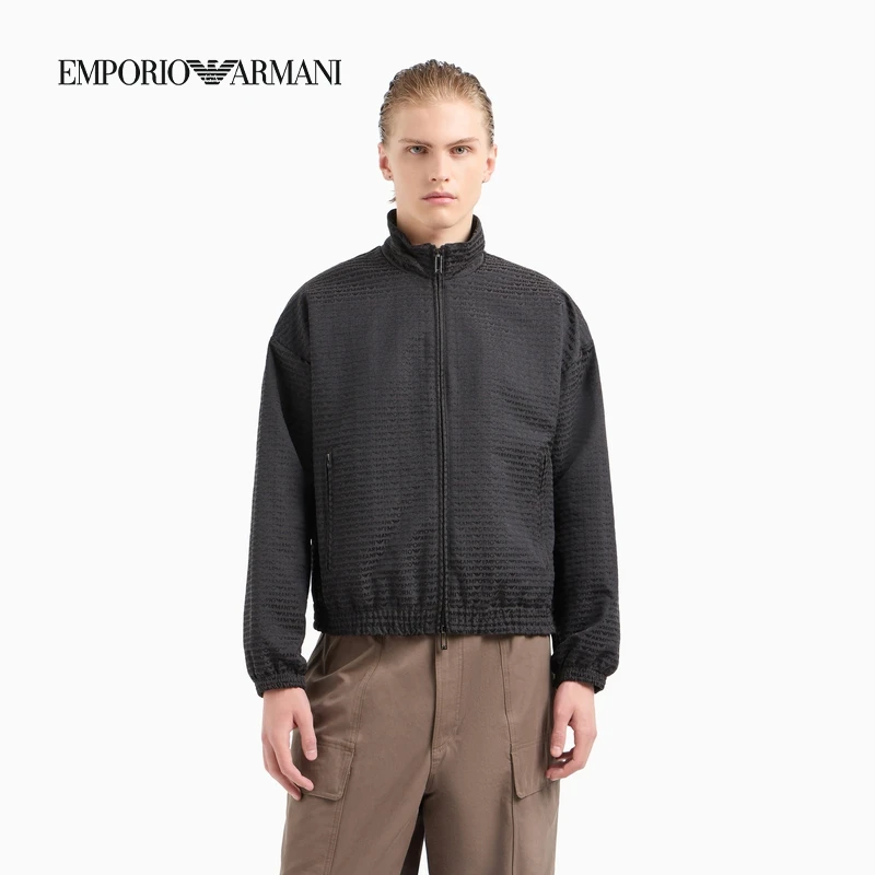 TC-EMPORIO ARMANI/短款立领拉链老花夹克外套男款官方