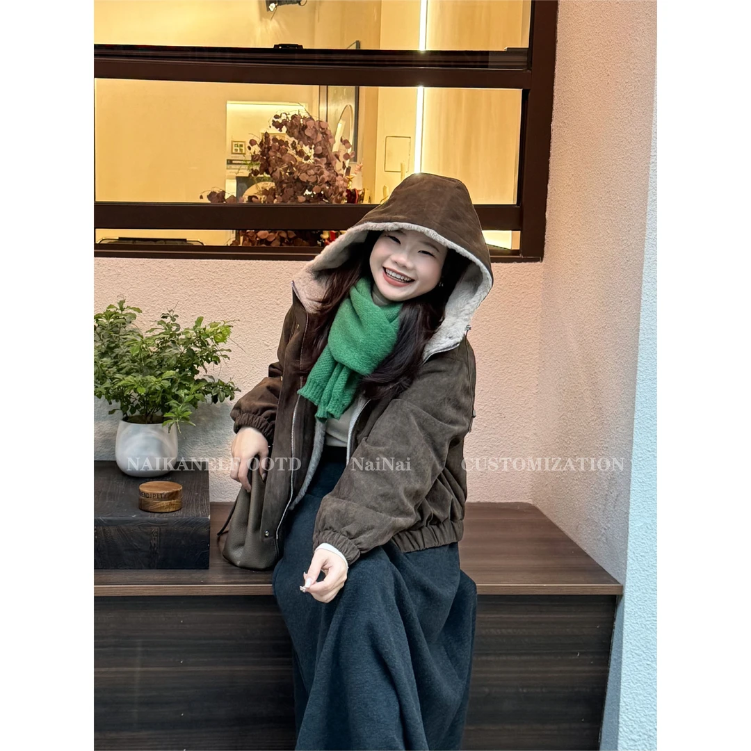 奈看小个子【软绒方糖】连帽超软毛毛加厚保暖显瘦短款外套