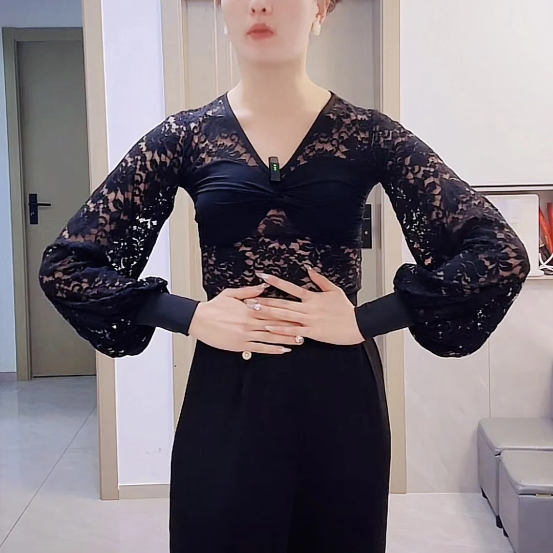 I·RO【缪斯】蕾丝泡泡袖摩登舞女士练习服上衣