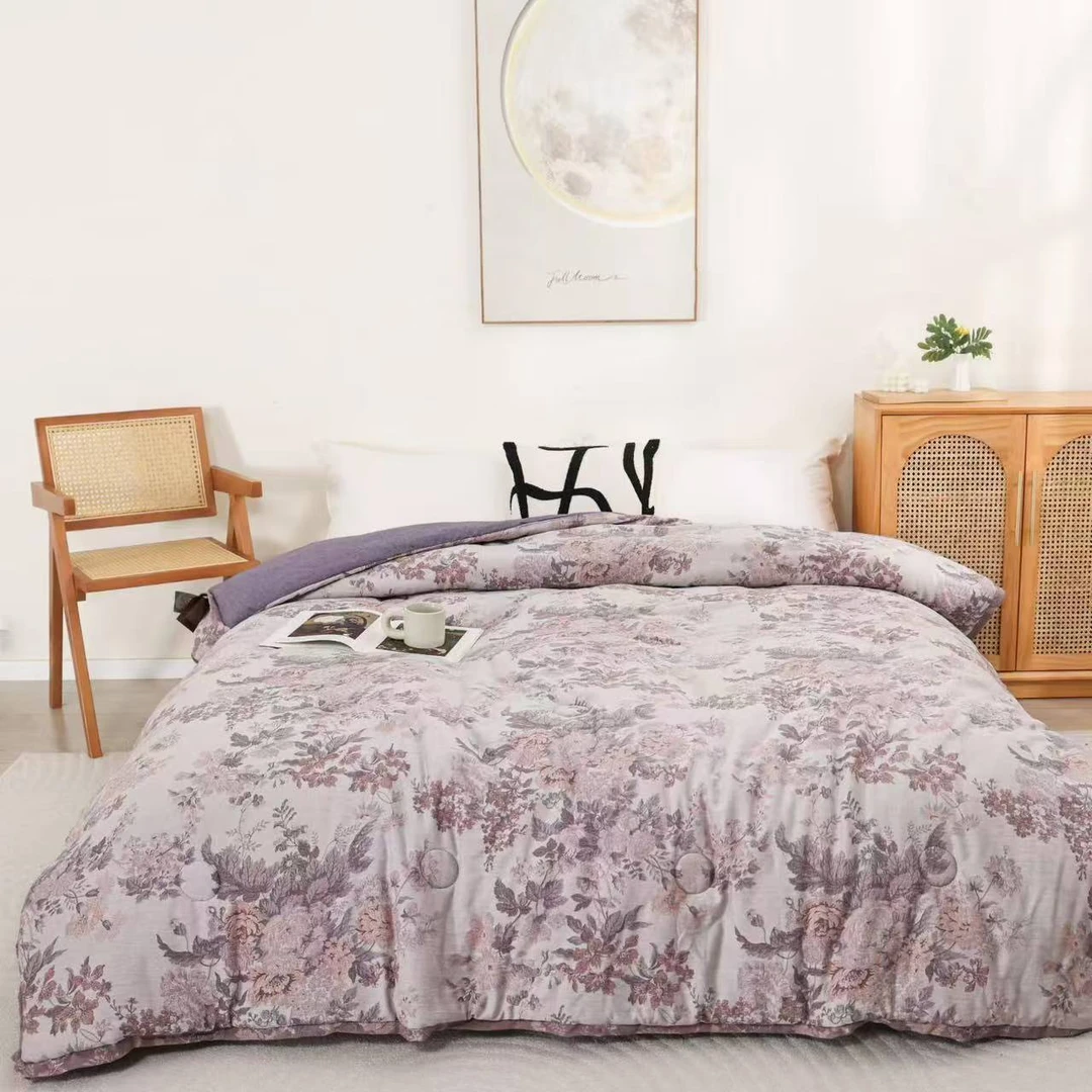 被套【落霞秋水 紫】1.5X2米 高端轻奢亲肤棉麻单人被罩被套