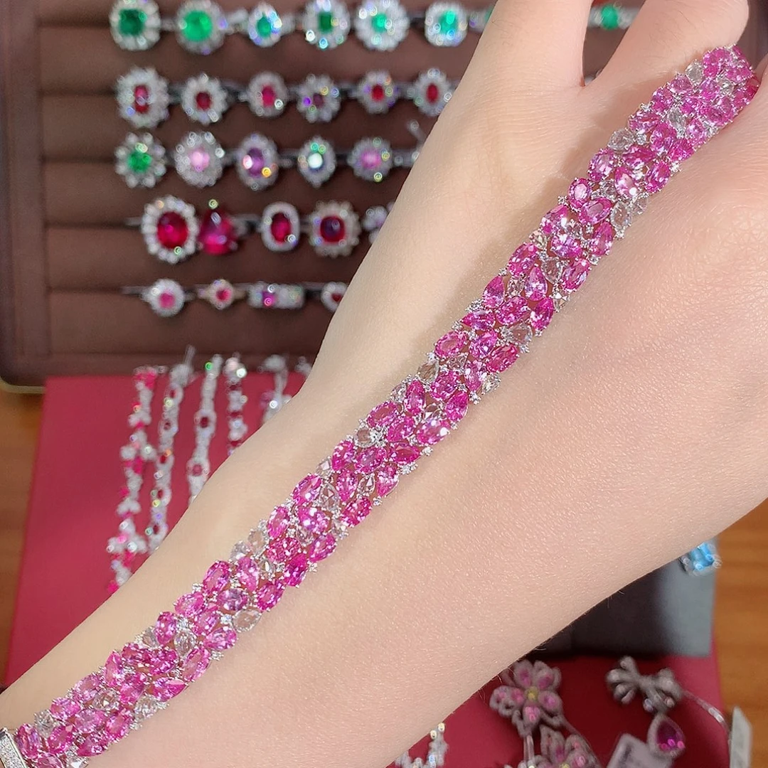 18K金镶嵌彩色蓝宝石手链20.36ct/天然宝石/七天无理由