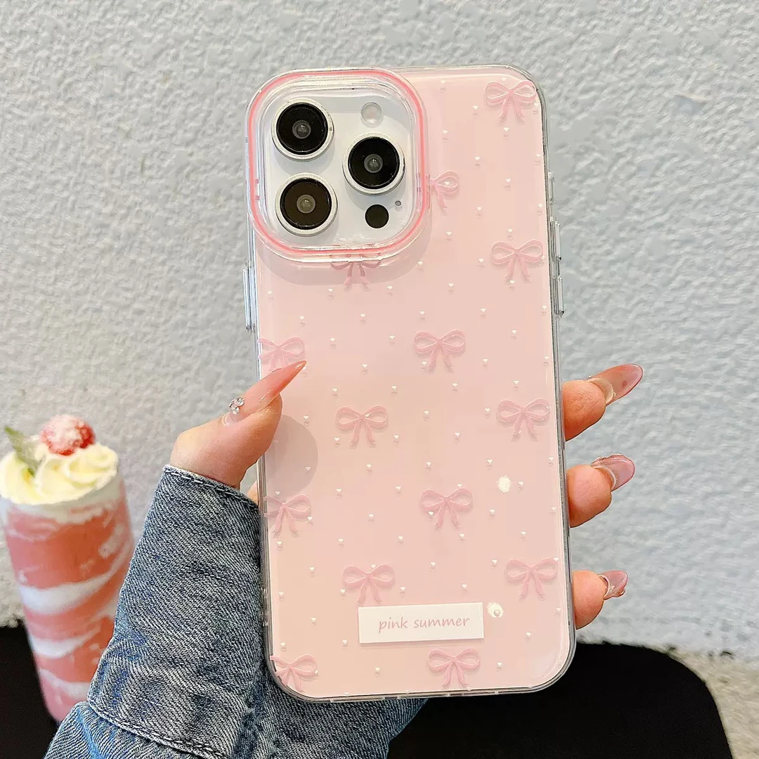 imd双层手机壳可爱粉色蝴蝶结适用苹果16promax果冻壳15保护套