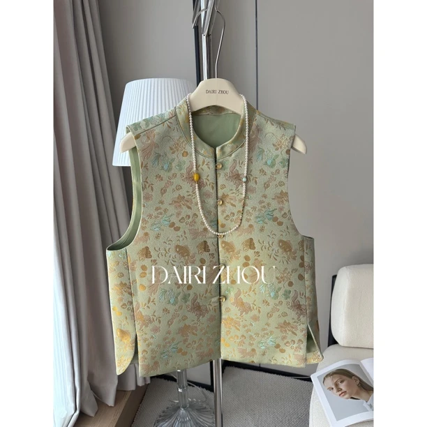 DAIRI  ZHOU▪️印象西湖  15桑蚕丝绿色国风提花马甲清新淡雅复古